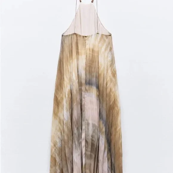 Zara pleated halter / pleated midi dress with beaded strap - Picture 5 of 6